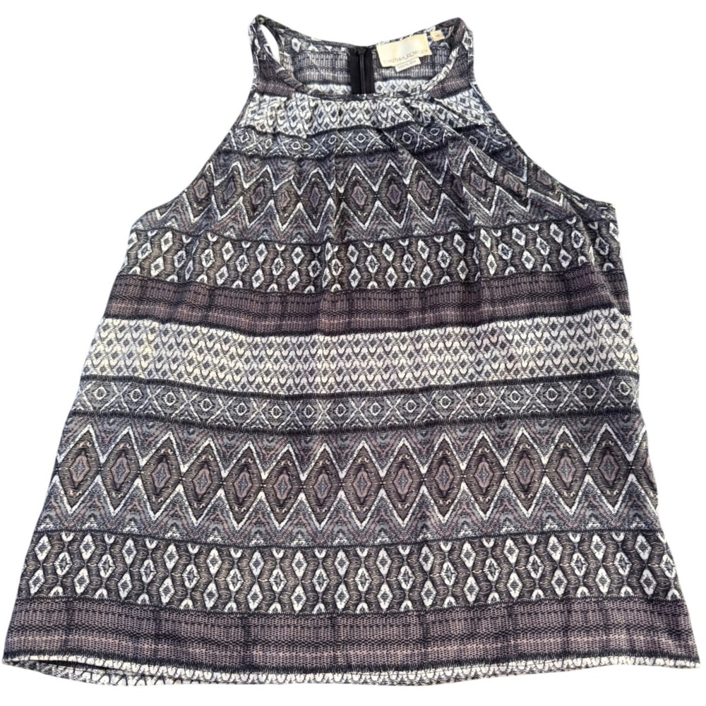 Cynthia Rowley‎ 100% Silk Sleeveless Top Black Geometric Print Blouse Women's M